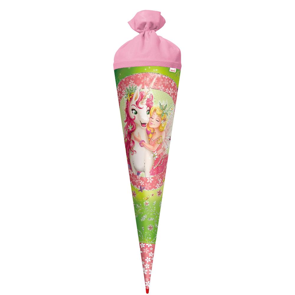 Roth Schultüte Einhornglück, 70cm, rund, Rot(h)-Spitze, Filzverschluss, Glitter