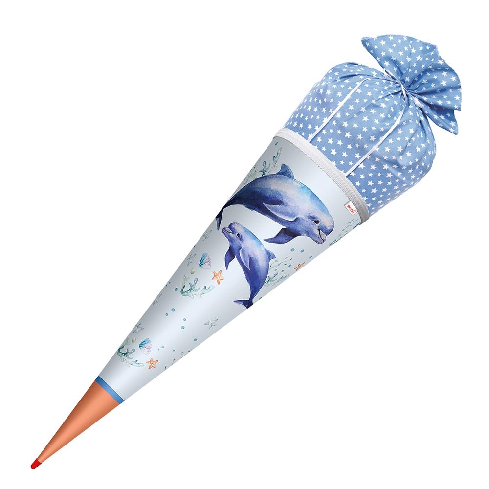 Roth Schultüte Lieblingsstück Delfin Duo, 70cm, rund, Rot(h)-Spitze, mit Stoffverschluss