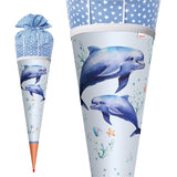 Roth Schultüte Lieblingsstück Delfin Duo, 70cm, rund, Rot(h)-Spitze, mit Stoffverschluss