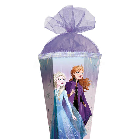 Roth Schultüte Disney Frozen, 85cm, eckig, Rot(h)-Spitze, Tüllverschluss, Glitter, Glitzerborte