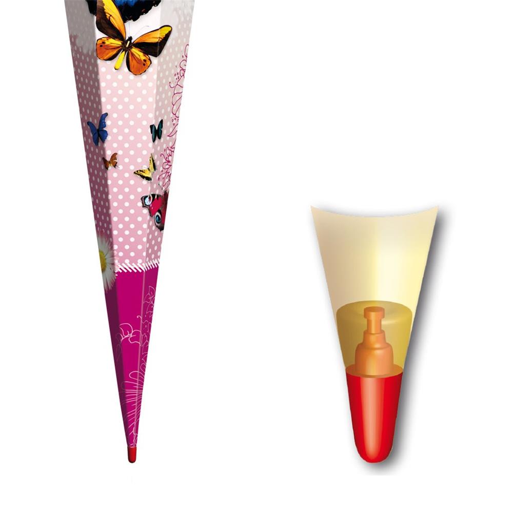 Roth Schultüte Butterfly, 85cm, eckig, Rot(h)-Spitze, Tüllverschluss, Glitter, Rüschenborte