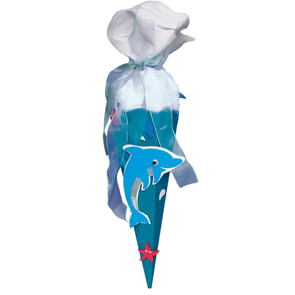 Roth Schultüte-Bastelset, Delfin, 40cm, eckig, Kreppverschluss, Geschwistertüte