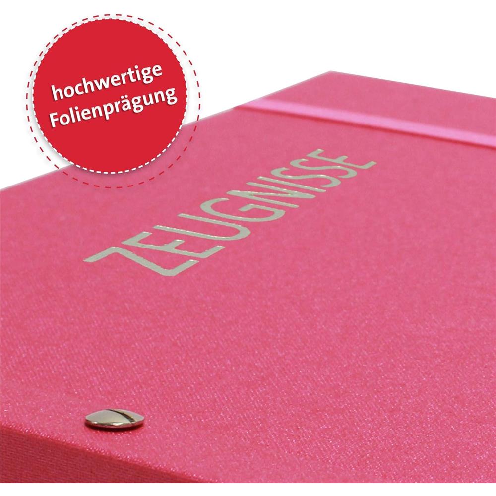 Roth Zeugnismappe Metallium Pink, mit 12 A4 Klarsichthüllen, im Buchleineinband
