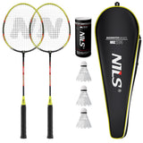 NILS Badminton Set mit 2 Schlägern 3 Federbällen und Tasche, Freizeit Sport