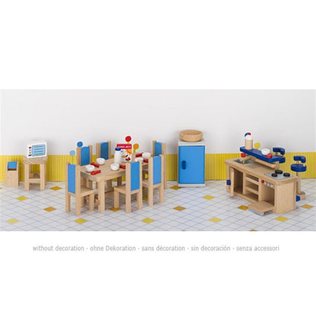 goki Puppenmöbel Küche, 30-teiliges Puppenhauszubehör aus Holz