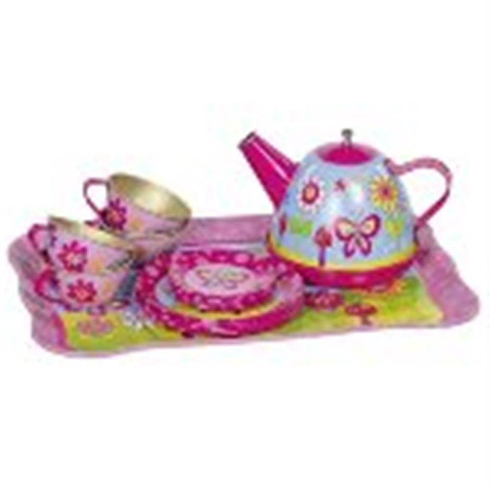 goki Teeservice Funky Flowers aus Metall 14 Teile, für Kinder ab 2 Jahren