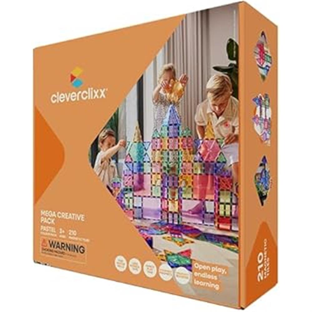 Cleverclixx Mega-Kreativ-Bausatz in Pastellfarben 210 Teile , vielseitige Formen, Magnetspielzeug