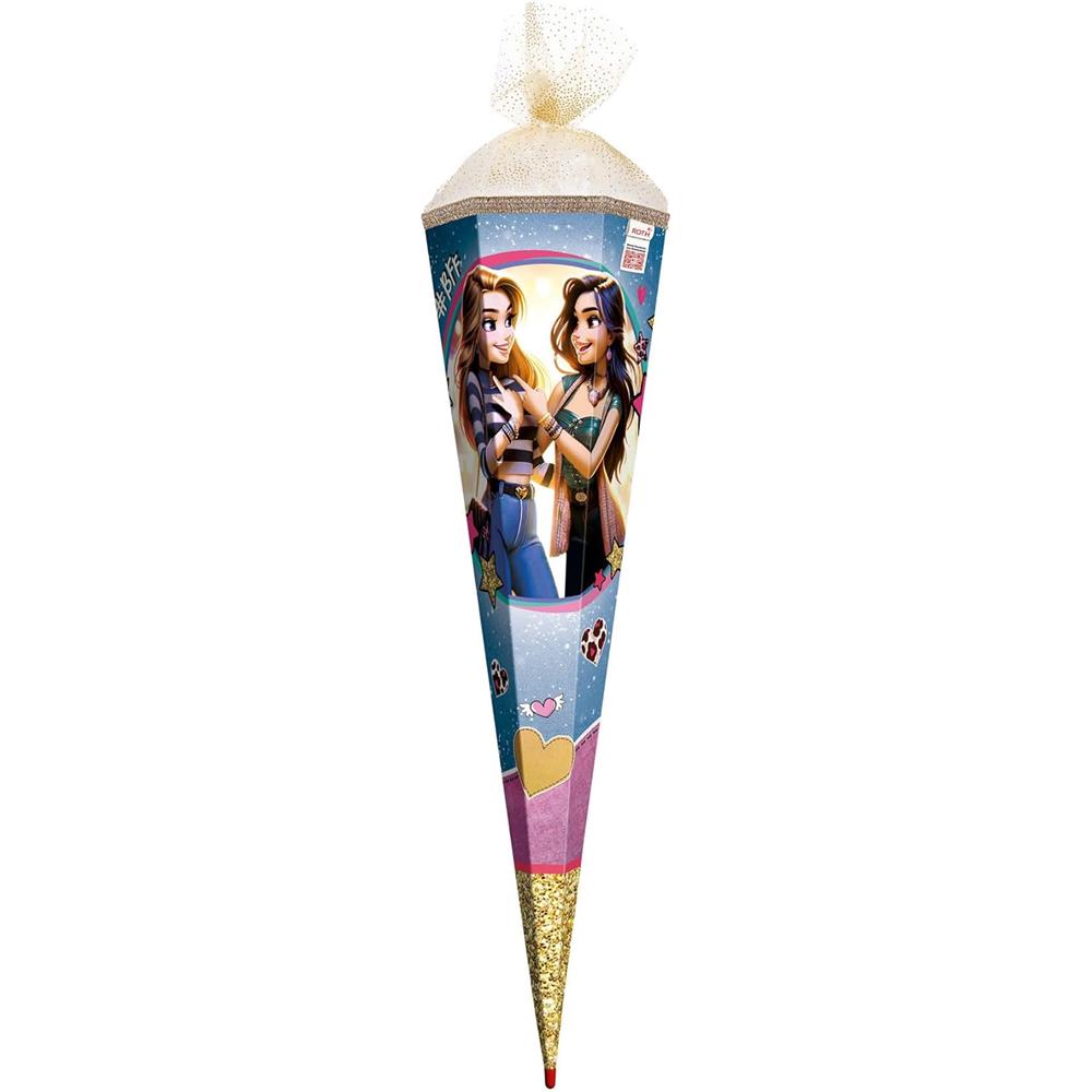 Roth Schultüte Best Friends Forever, 85cm, eckig, Rot(h)-Spitze, Tüllverschluss (Organza gold), Goldborte