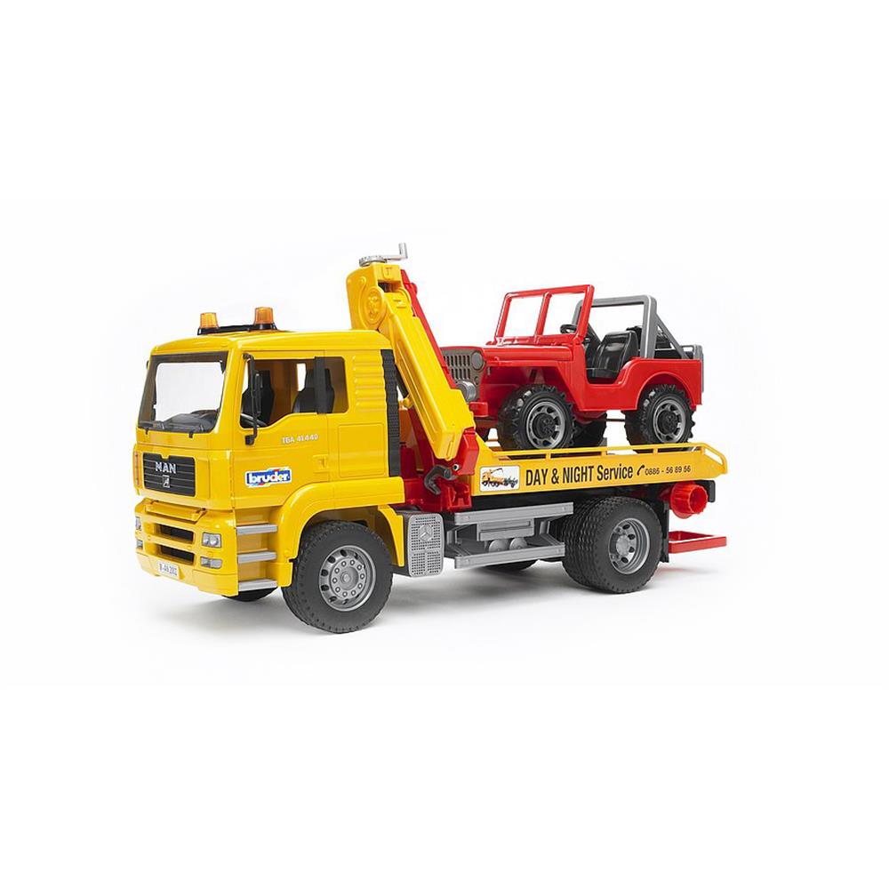 Bruder 02750 - MAN TGA Abschlepp-LKW mit Geländewagen, 1:16