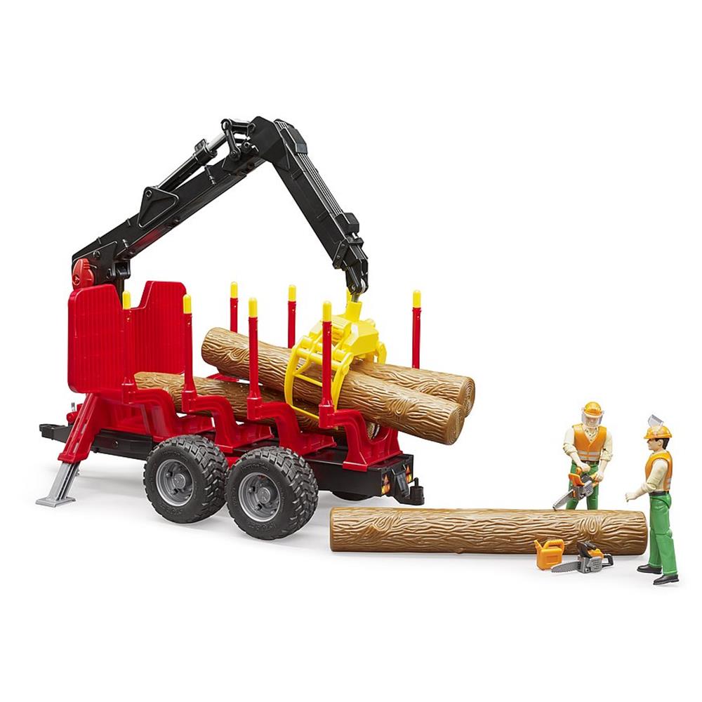 Bruder 02252 - Rückeanhänger mit Ladekran, 4 Baumstämmen und Holzgreifer
