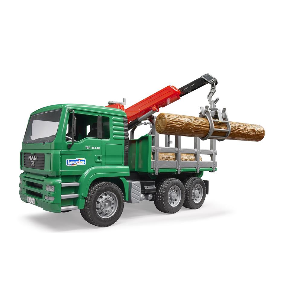 Bruder 02769 - MAN TGA Holztransport-LKW mit Ladekran und 3 Baumstämmen