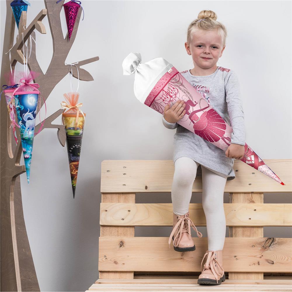 Roth Schultüte Ballerina, 70cm, rund, Rot(h)-Spitze, Filzverschluss, Glitter
