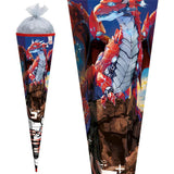 Roth Schultüte Robo Drache, 85cm, eckig, Rot(h)-Spitze, Tüllverschluss (Silbertüll), Folieneffekt