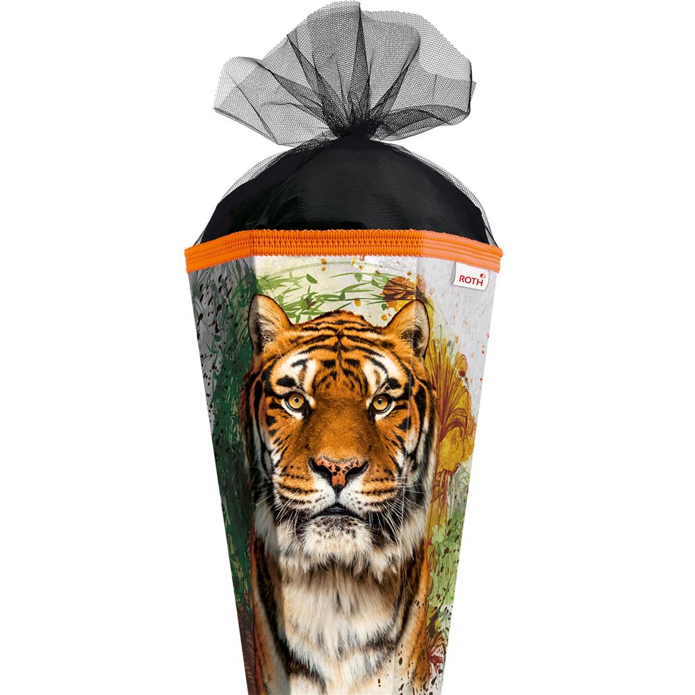 Roth Schultüte Tiger, 85cm, eckig, Rot(h)-Spitze, Tüllverschluss