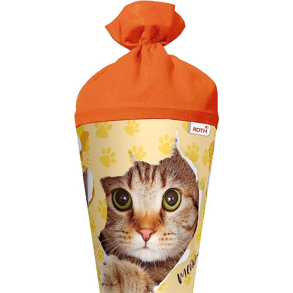 Roth Schultüte Katzenparty, 70cm, rund, Rot(h)-Spitze, Filzverschluss