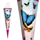 Roth Schultüte Butterfly, 85cm, eckig, Rot(h)-Spitze, Tüllverschluss, Glitter, Rüschenborte