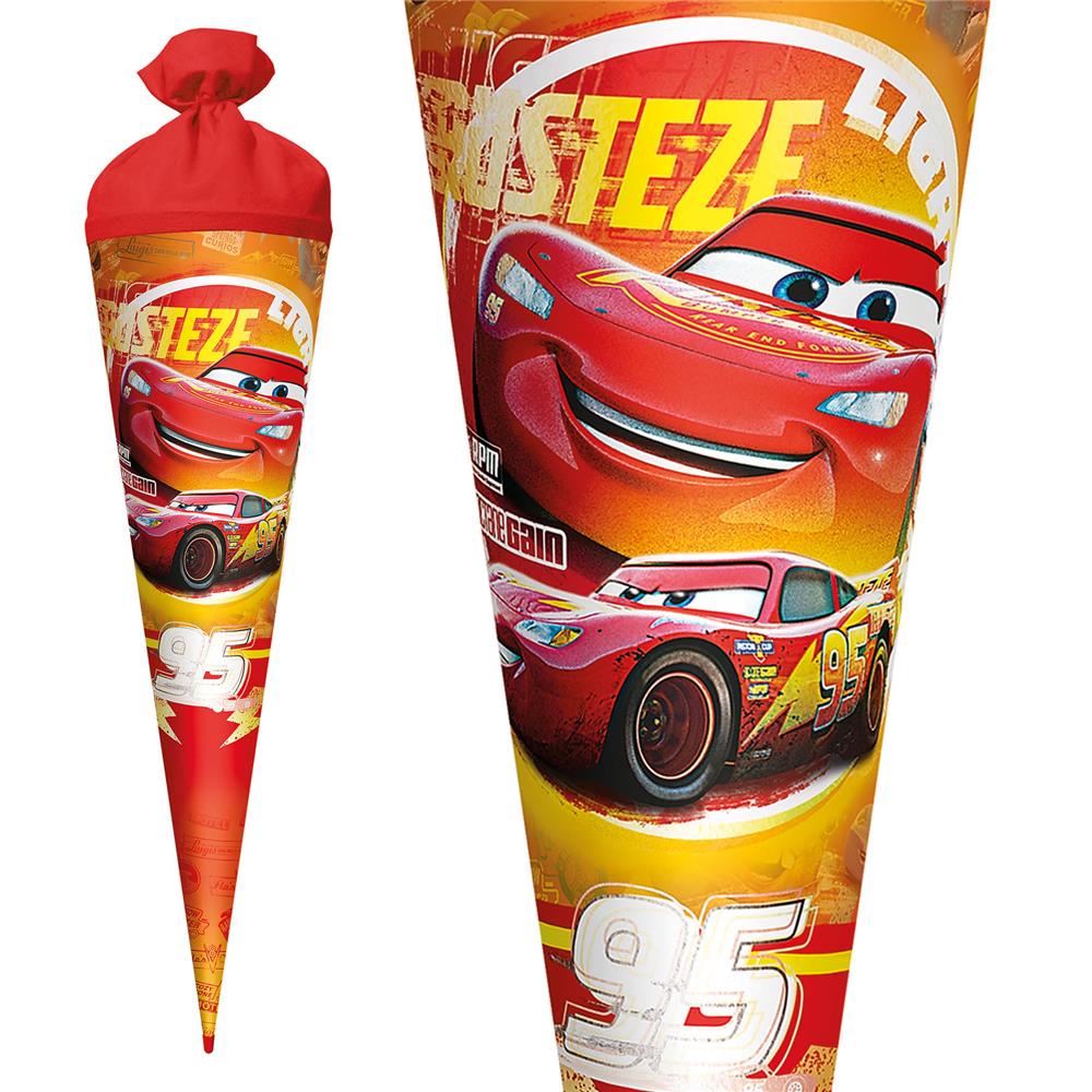 Roth Schultüte Disney Cars, 70cm, rund, Rot(h)-Spitze, Filzverschluss, Folieneffekt