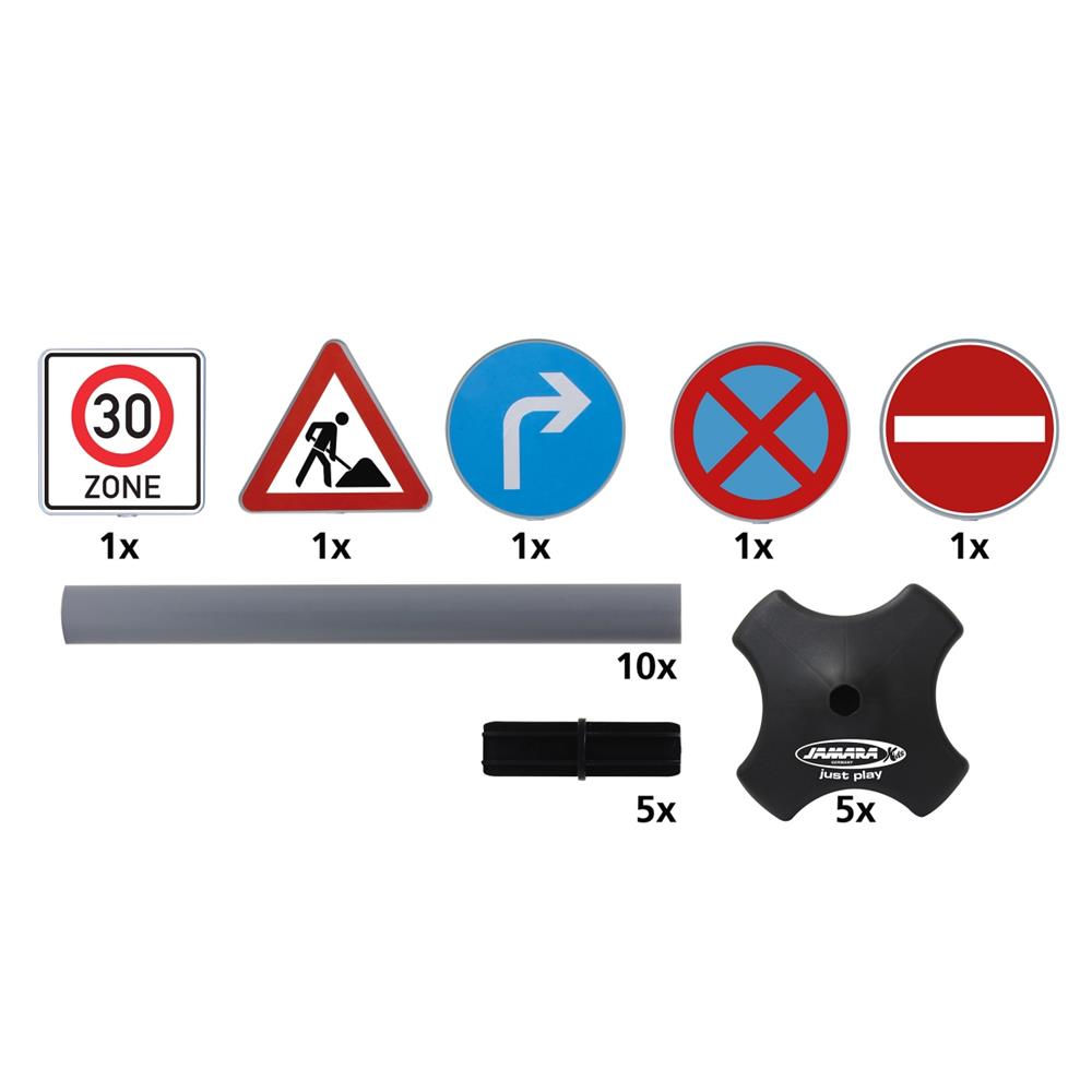 Jamara 5 Verkehrsschilder 81 cm Straßenschilder im Set für Fahrzeuge Outdoor Garten Spiel-Verkehrszeichen