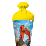 Roth Schultüte Achtung Bagger, 70cm, rund, Rot(h)-Spitze, Filzverschluss, Folieneffekt
