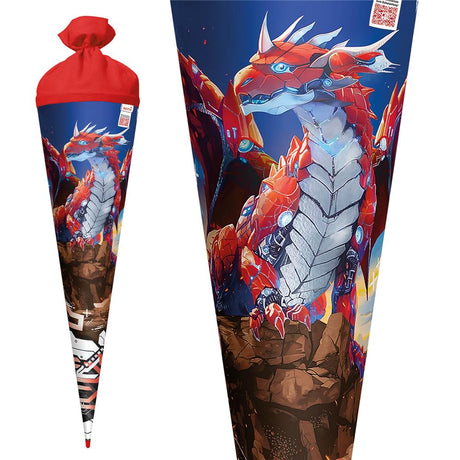 Roth Schultüte Robo Drache, 70cm, rund, Rot(h)-Spitze, Filzverschluss, Folieneffekt