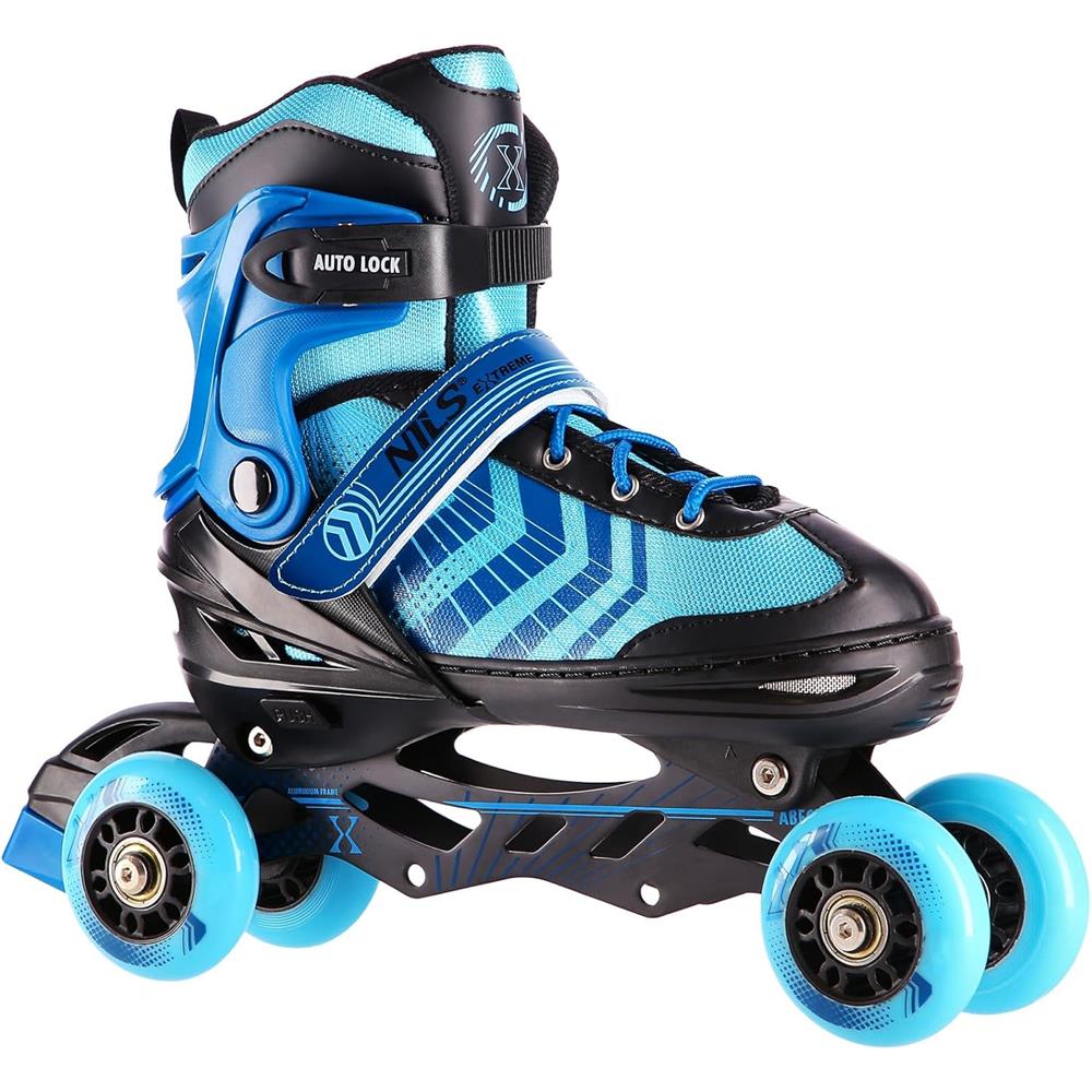 NILS EXTREME NH18192A 4in1 Inliner Schlittschuhe Rollschuhe Gr. 39-43, Schwarz-Blau, verstellbar