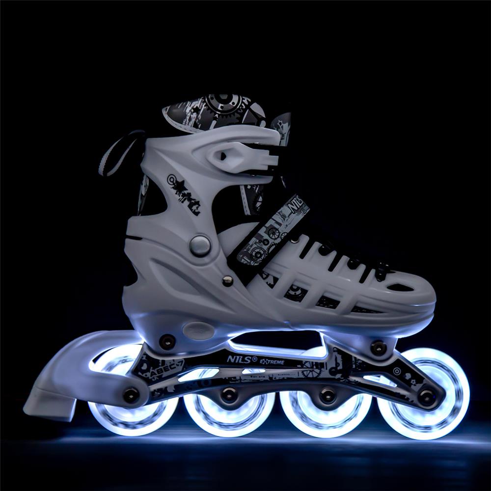 NILS EXTREME NH10905 4in1 LED Inliner Schlittschuhe Rollschuhe Gr. 31-34, Weiß, verstellbar