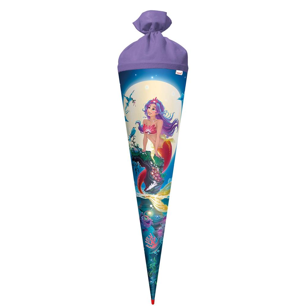 Roth Schultüte Magische Meerjungfrau, 70cm, rund, Rot(h)-Spitze, Filzverschluss, Folieneffekt