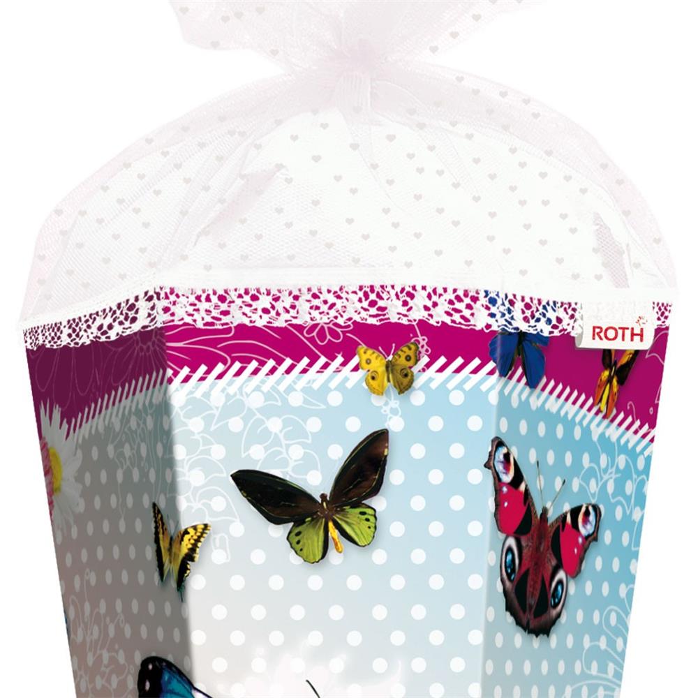 Roth Schultüte Butterfly, 85cm, eckig, Rot(h)-Spitze, Tüllverschluss, Glitter, Rüschenborte