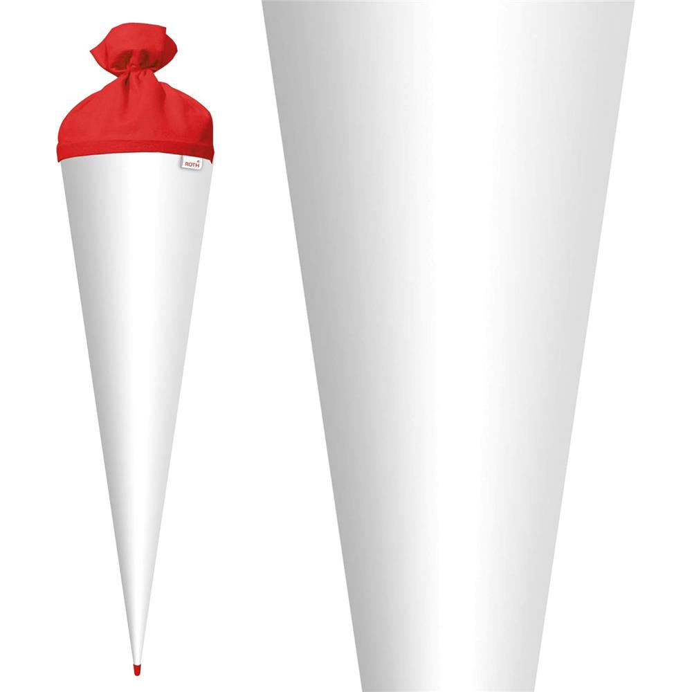 Roth Schultüte-Rohling/Basteltüte, weiß, 70cm, rund, Rot(h)-Spitze, mit Filzverschluss (rot)