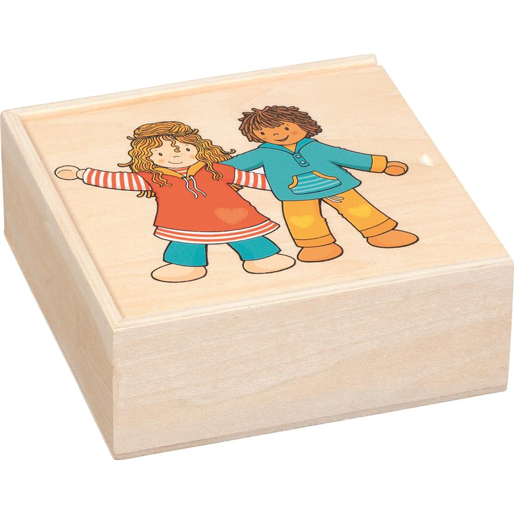 goki Biegepuppen Fynja & Fabio – Holz- und Textilspielzeug mit 6 Outfits, für Kinder ab 3 Jahren