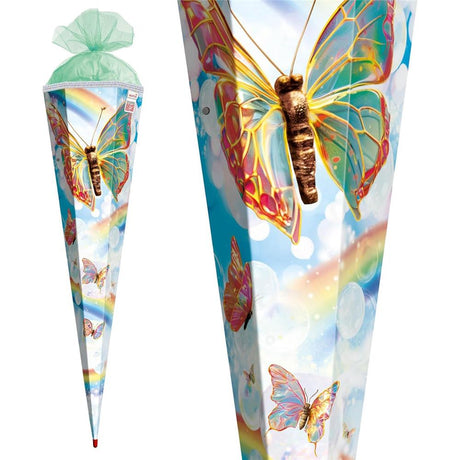 Roth Schultüte Rainbow Butterfly, 85cm, eckig, Rot(h)-Spitze, Tüllverschluss, Glitzerborte, mit Sound