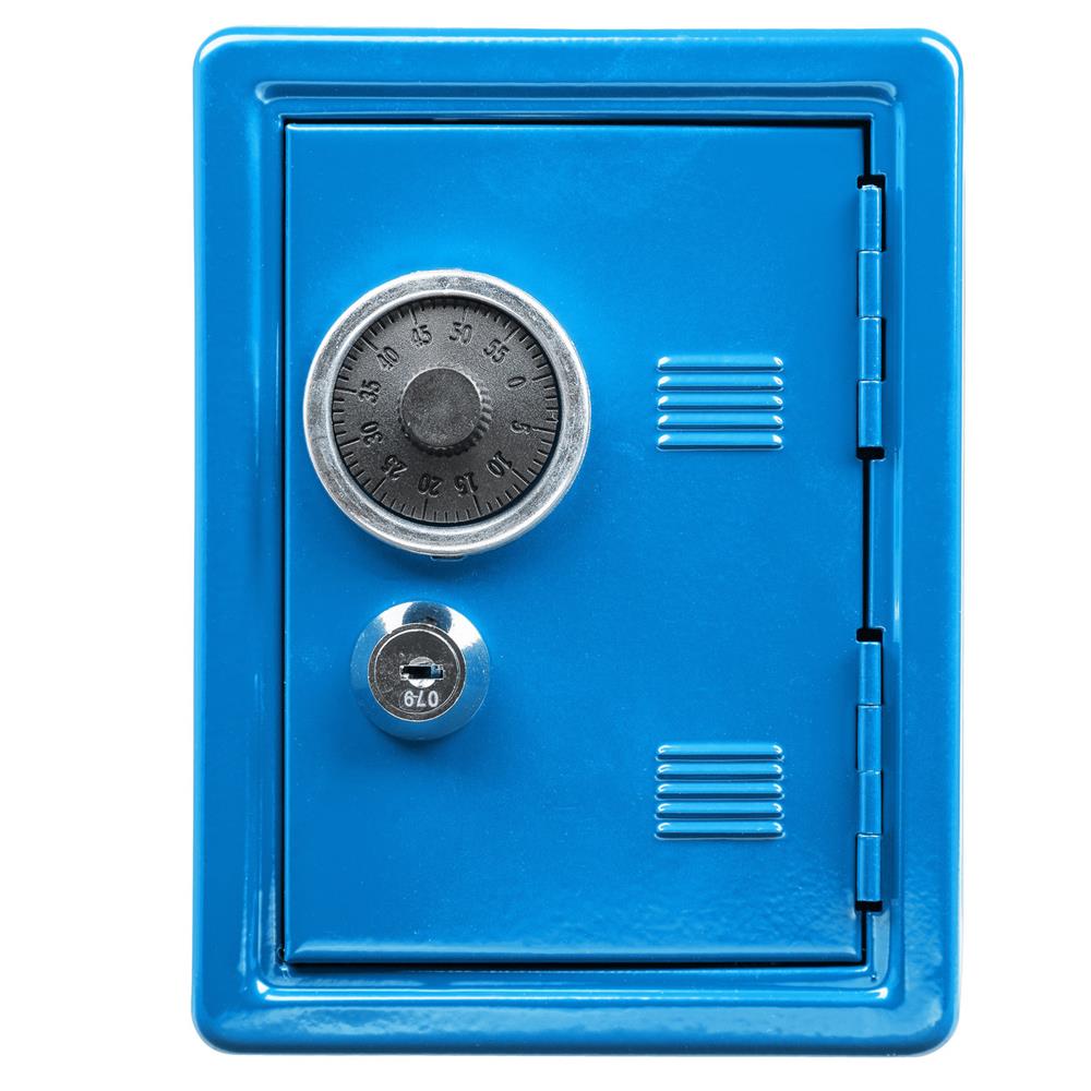 Idena Spartresor mit Zahlenschloss & Schlüsselschloss Blau aus Metall Spardose