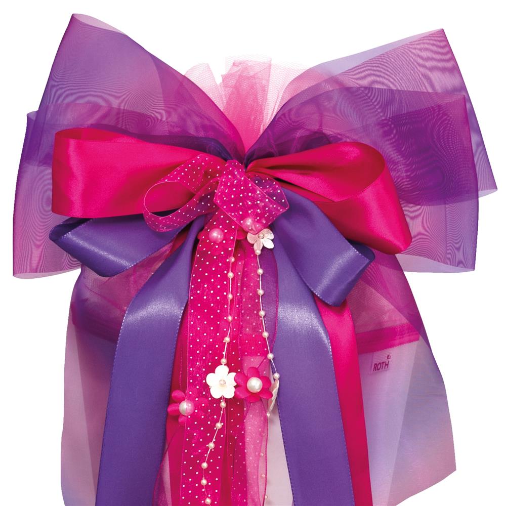 Roth XXL-Schultütenschleife "Purple Blooming" (Lila, Pink) fix und fertig gebunden