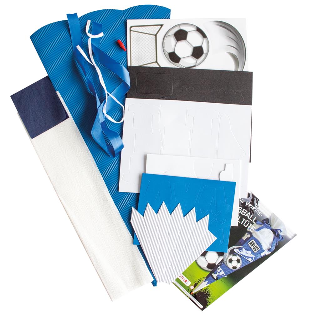 Roth Schultüte-Bastelset, Fußballer/Soccer (blau), 68cm, eckig, Rot(h)-Spitze, Kreppverschluss