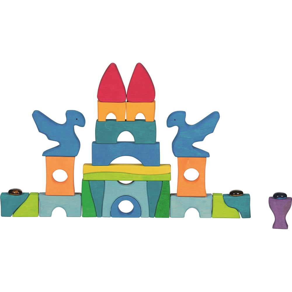 goki Schlossbaupuzzle Burg Funkelstein – Holz- und Glasbausteine, für Kinder ab 3 Jahren