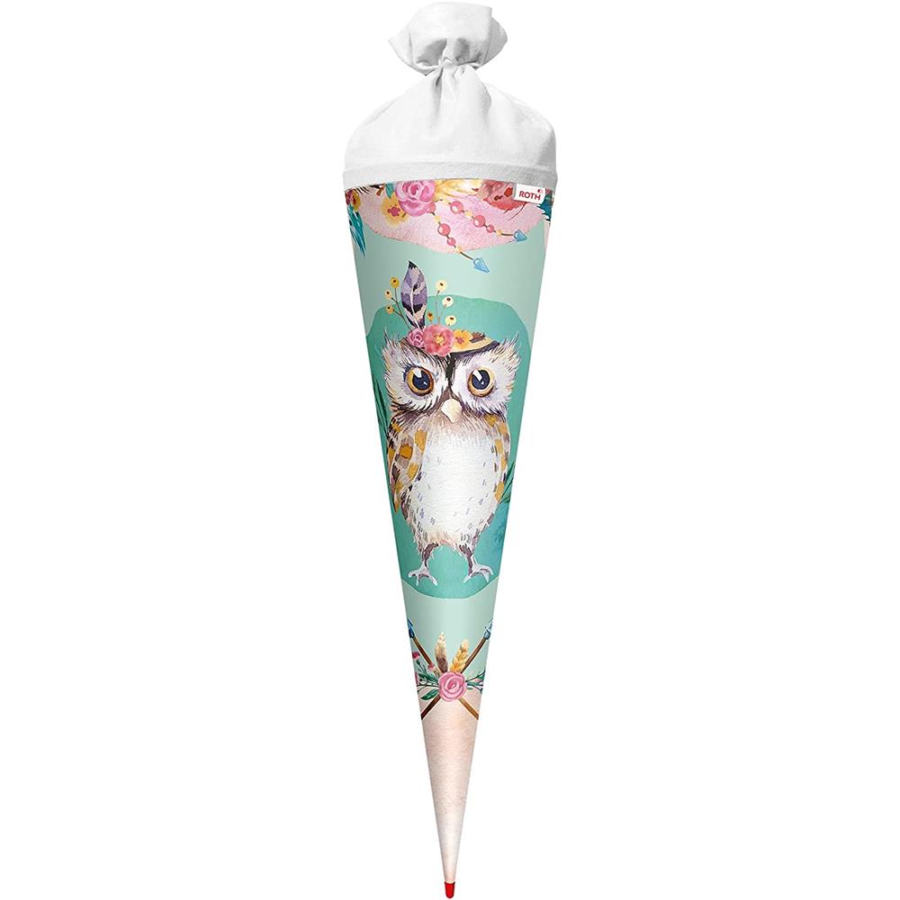 Roth Schultüte Eule Lieselotte, 70cm, rund, Rot(h)-Spitze, Filzverschluss