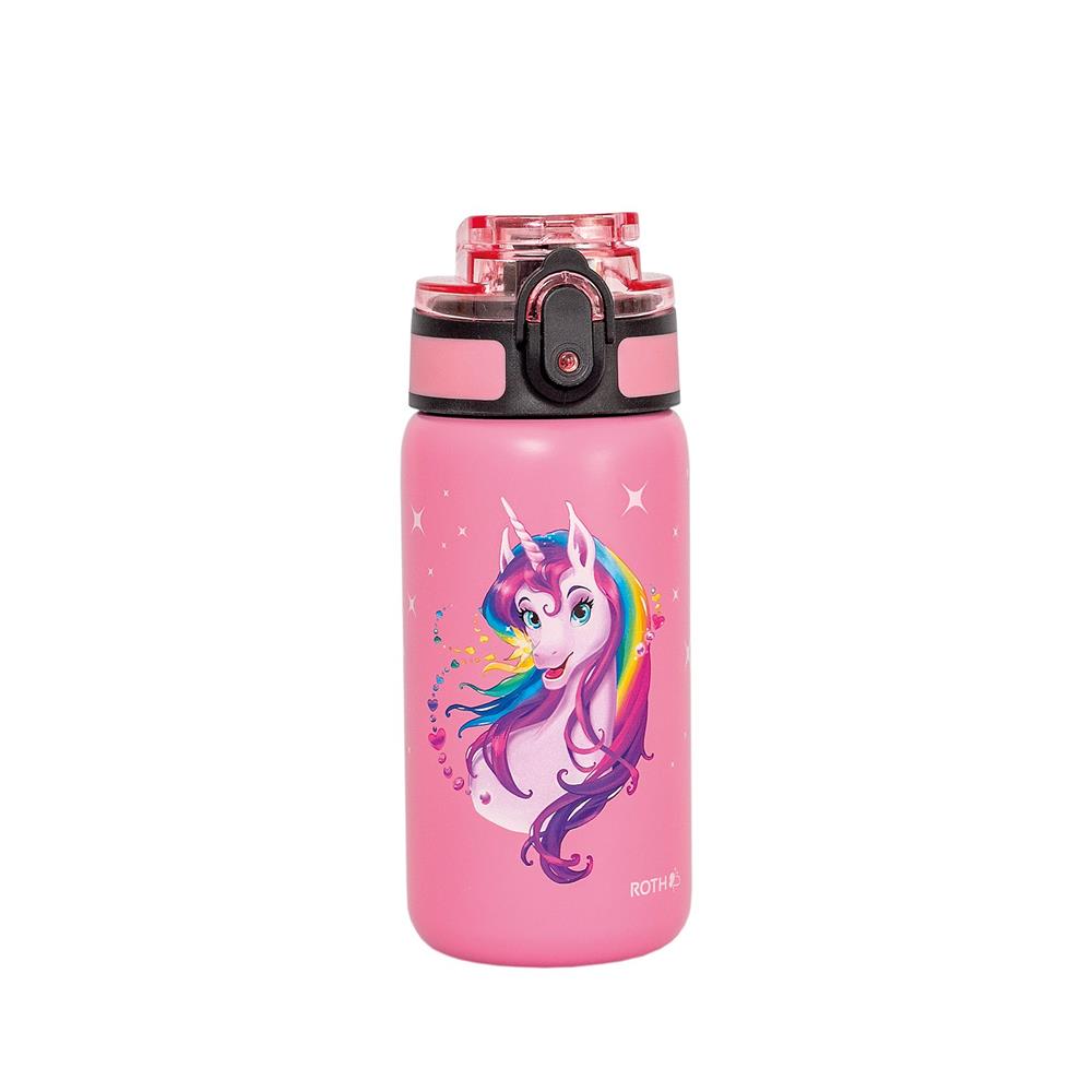 Roth Kinder-Trinkflasche, Einhornportrait, 350ml, Edelstahl, auslaufsicher, isolierend