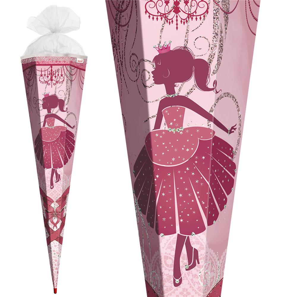 Roth Schultüte Ballerina, 85cm, eckig, Rot(h)-Spitze, Tüllverschluss, Glitter, Glitzerborte