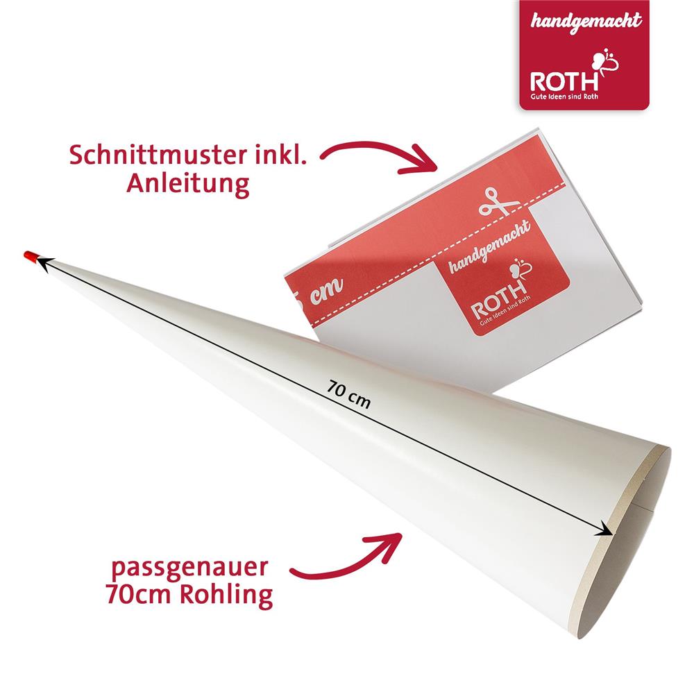 Roth Schultüte-DIY-Set Schnittmuster mit Schultüten-Rohling, 70 cm, rund, Rot(h)-Spitze
