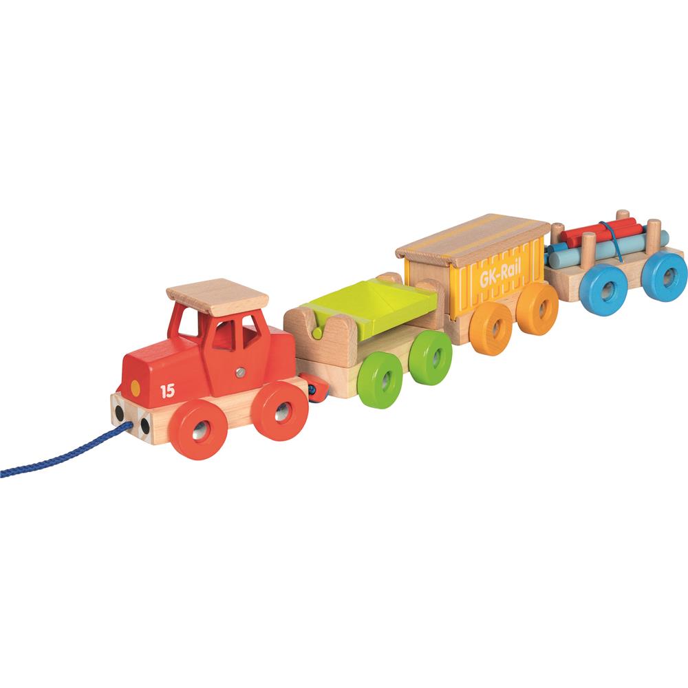 goki Güterzug GK-Rail Holzspielzeug Zug mit Waggons 55 cm ab 2 Jahren Kinder