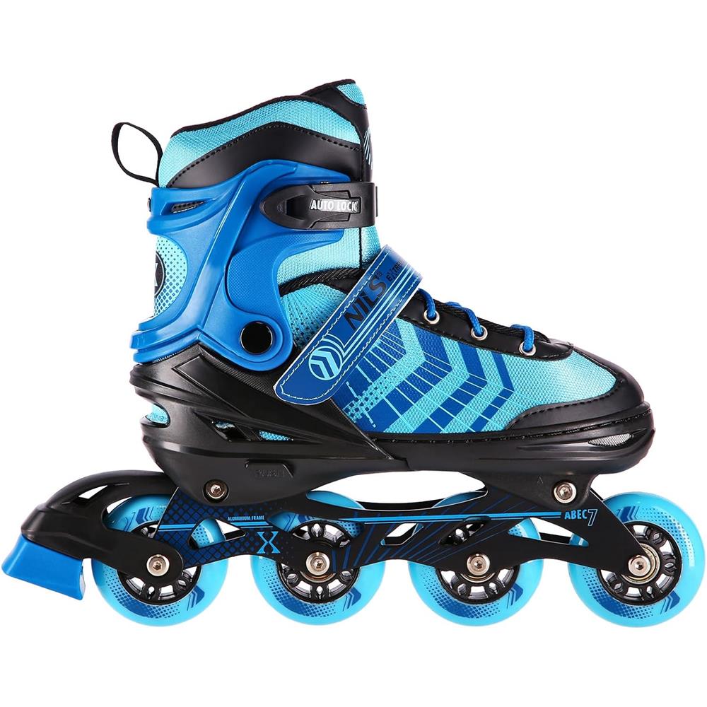 NILS EXTREME NH18192A 4in1 Inliner Schlittschuhe Rollschuhe Gr. 39-43, Schwarz-Blau, verstellbar