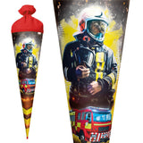 Roth Schultüte Feuerwehrmann, 70cm, rund, Rot(h)-Spitze, Filzverschluss