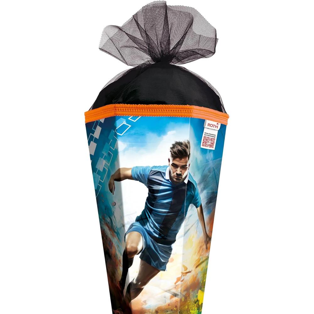 Roth Schultüte Fußballer/Soccer, 85cm, eckig, Rot(h)-Spitze, Tüllverschluss, mit Sound