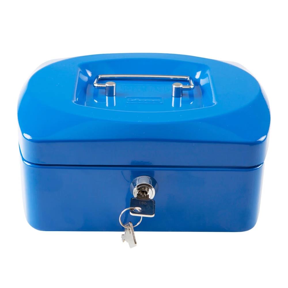 Idena Geldkassette Mini Metall blau 6 Fächer abschließbar
