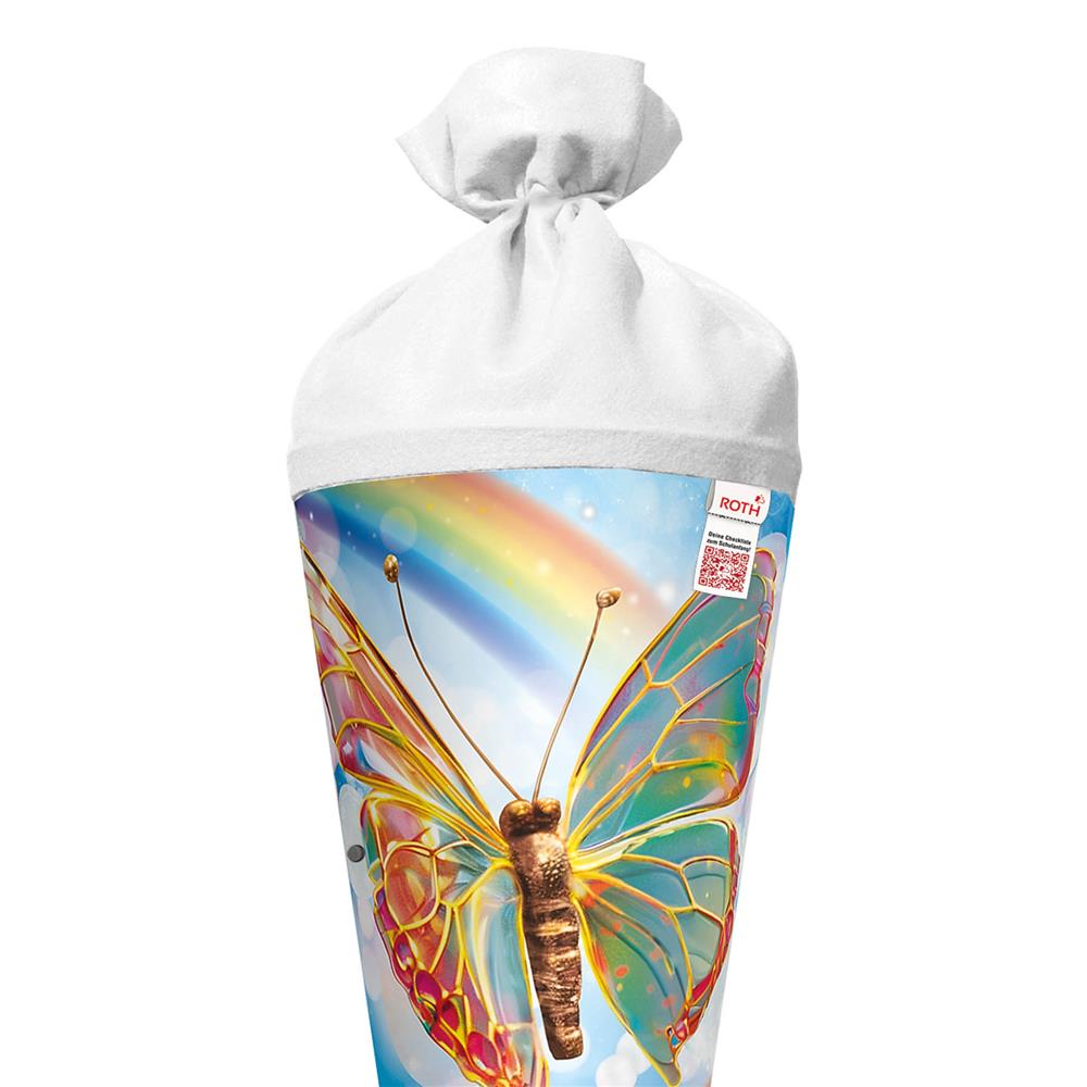 Roth Schultüte Rainbow Butterfly, 70cm, rund, Rot(h)-Spitze, Filzverschluss, mit Sound