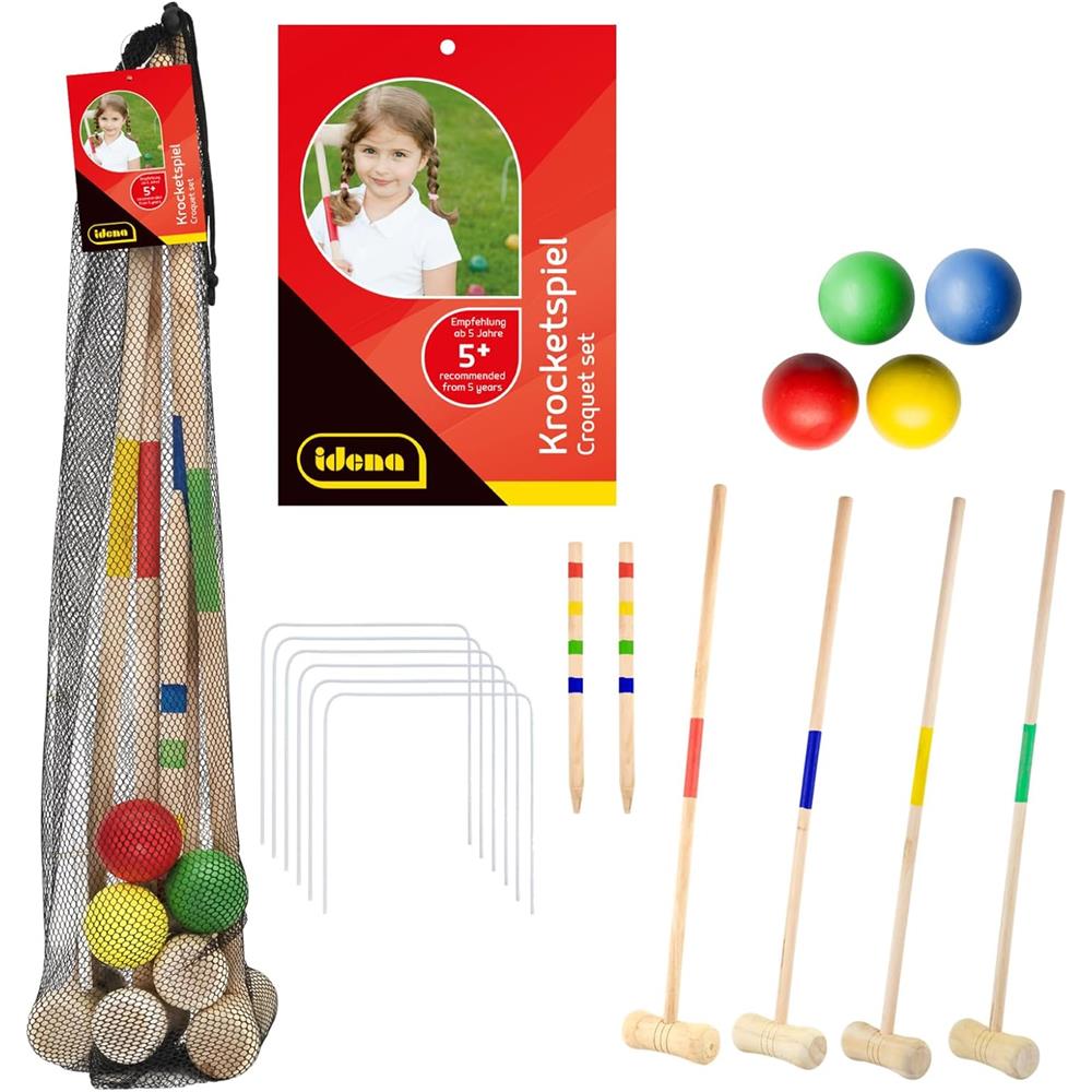Idena Krocketspiel Holz 16-teilig Garten Spiel Set mit Tasche