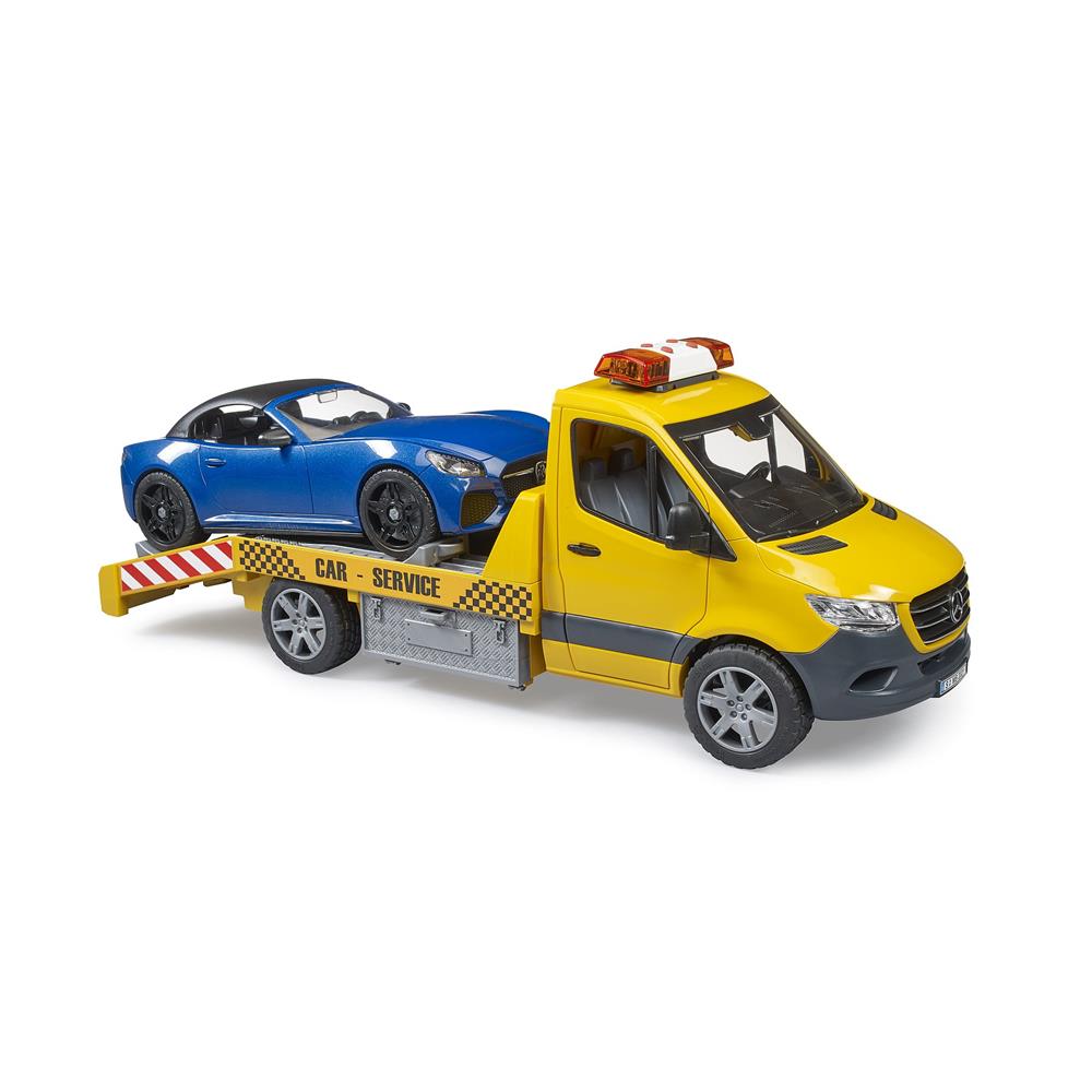 Bruder 02675 - MB Sprinter Autotransporter m. Light + Sound Modul und BRUDER Roadster