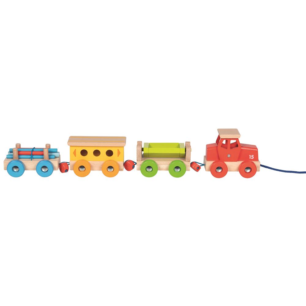 goki Güterzug GK-Rail Holzspielzeug Zug mit Waggons 55 cm ab 2 Jahren Kinder