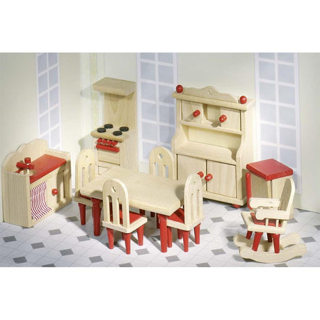 goki Puppenmöbel Küche, 11-teiliges Puppenhauszubehör aus Holz