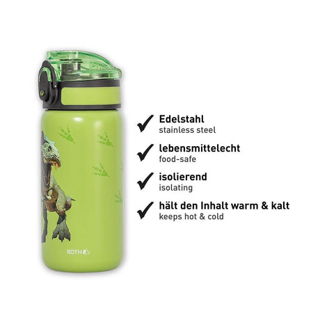 Roth Kinder-Trinkflasche, Dinosaurier Tyrannosaurus, 350ml, Edelstahl, auslaufsicher, isolierend